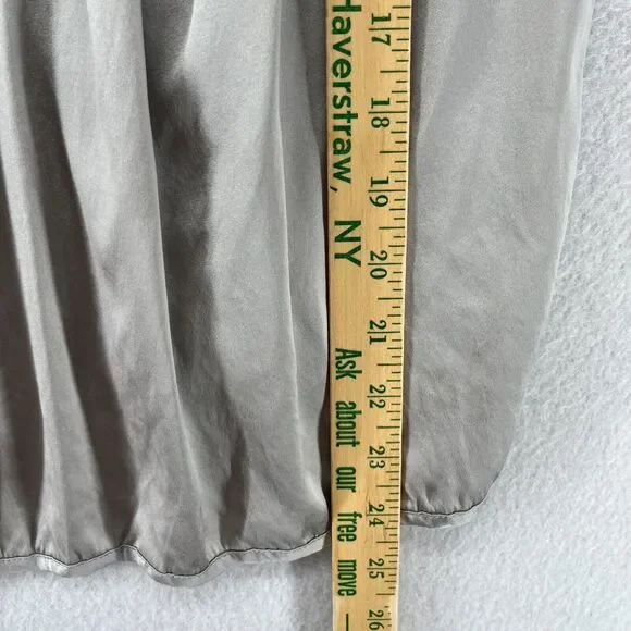 CHAIKEN PROFILE Top 0 XS Stretch Silk Satin Pleated Cap Sleeve Gray Silver USA - Picture 13 of 14